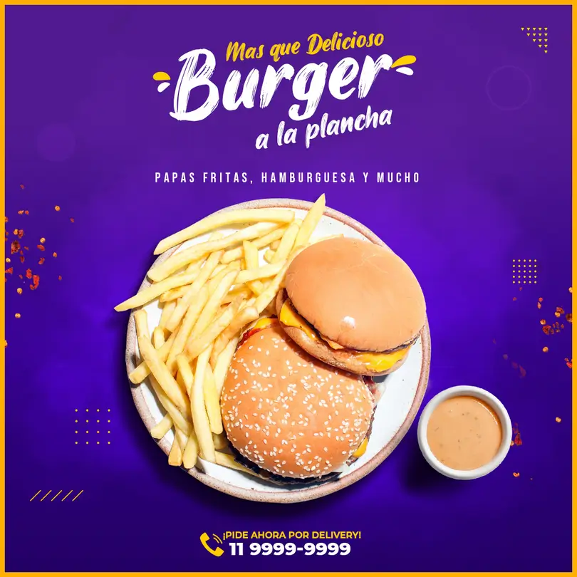 Diseño editable de combo con papas fritas y salsa especial
