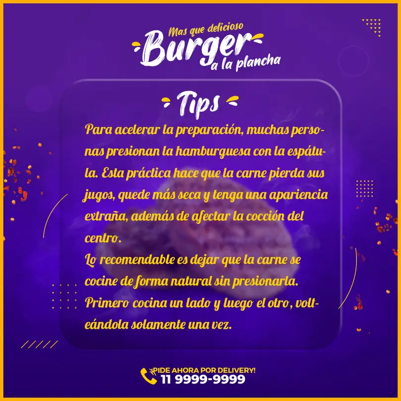 Diseño editable con consejos de preparación de la hamburguesa