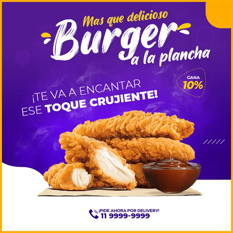 Diseño editable de pollo crocante con salsa barbacoa